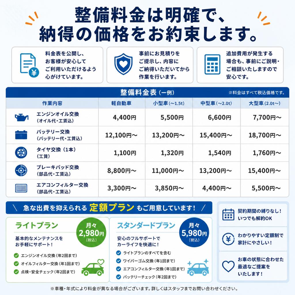 透明な整備料金とその内容