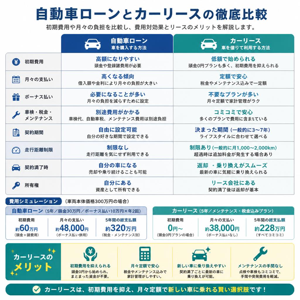 3. 自動車ローン vs カーリース：どちらがお得？
